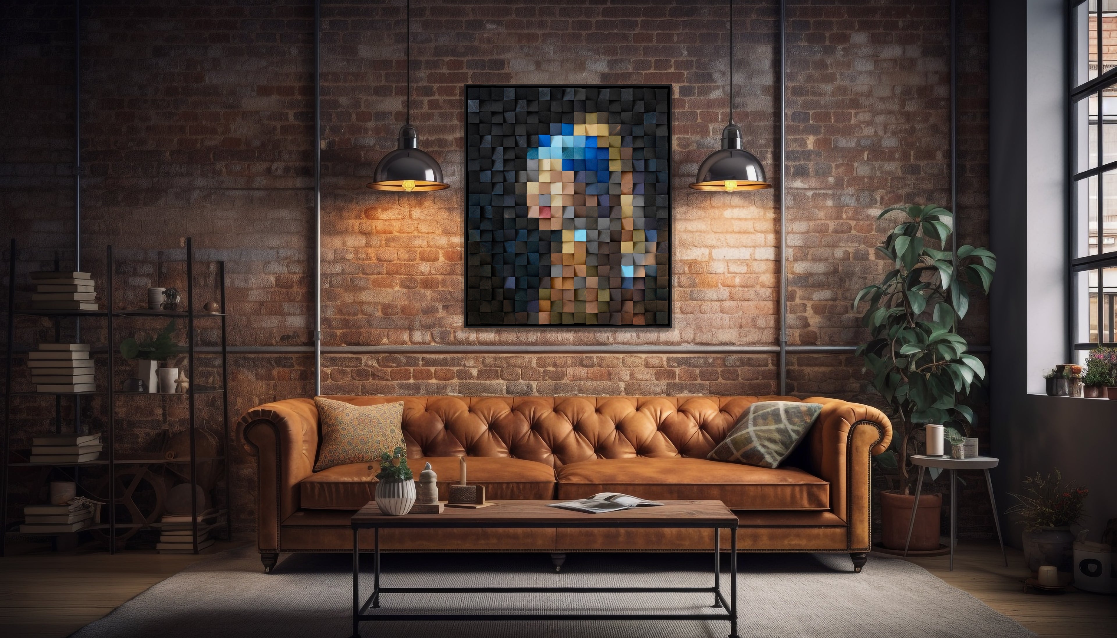 Hand-made Wood Art Girl with a pearl earring